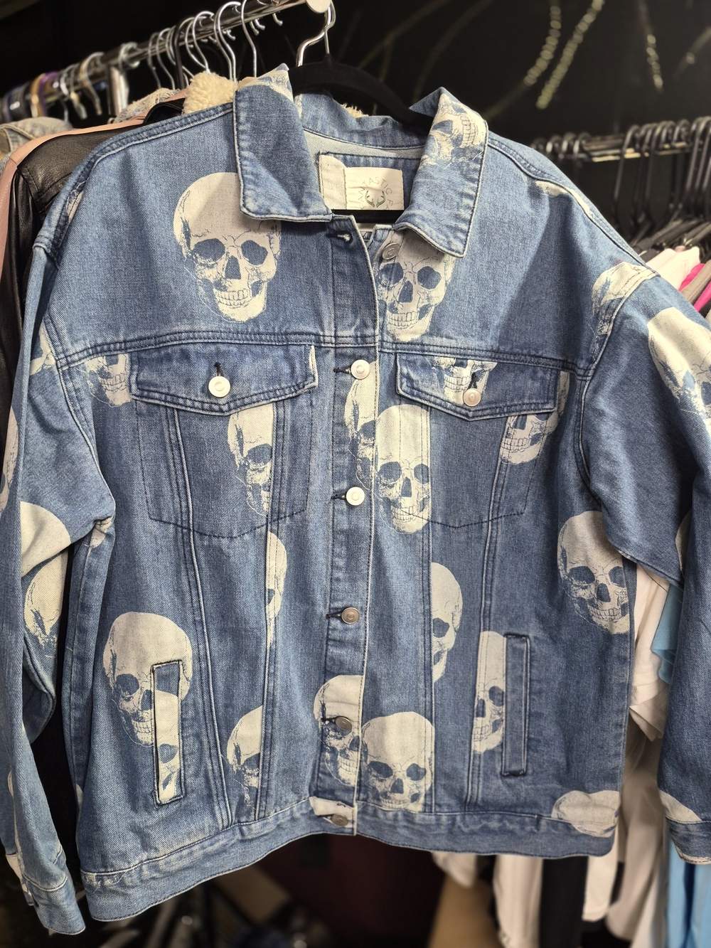 Women's Blue Skull Print Denim Jacket